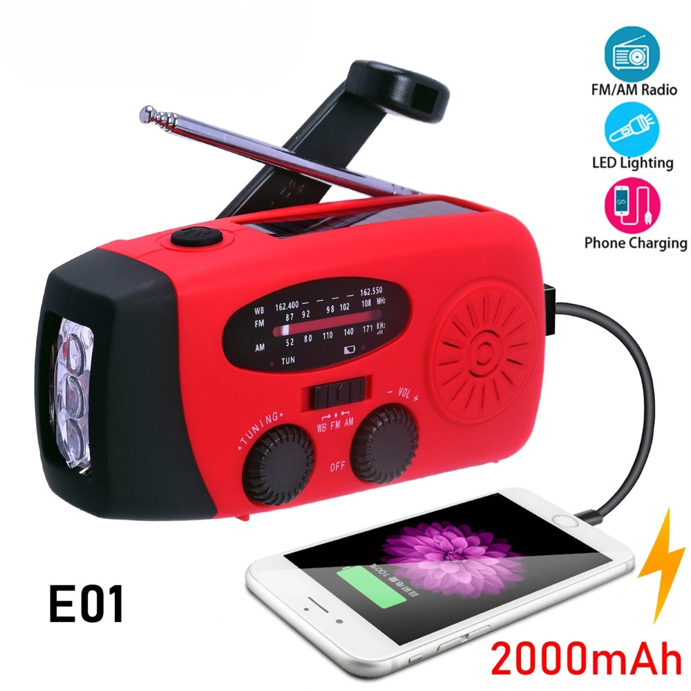 Usb Charger Dynamo - E01 Noodhandkruk Solar Radio 2000mAh Power