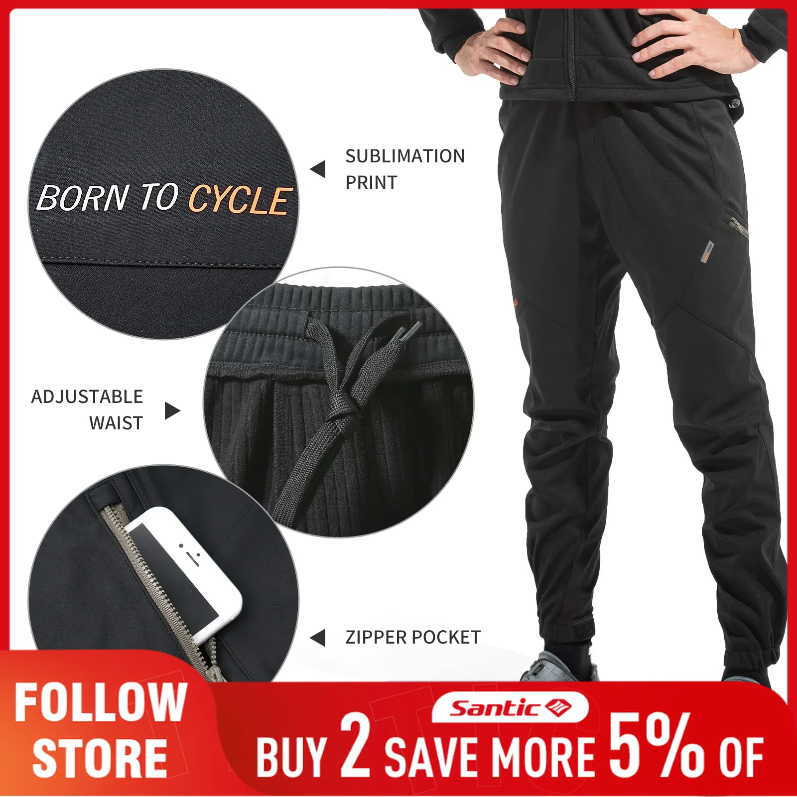 Cycling Commute Pants - Santic Casual fietsbroek Heren Winter Outdoor